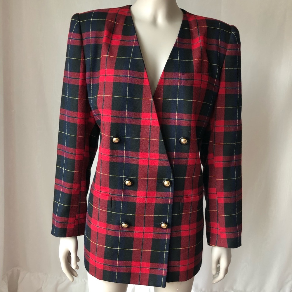 Vintage Plaid sailor button blazer